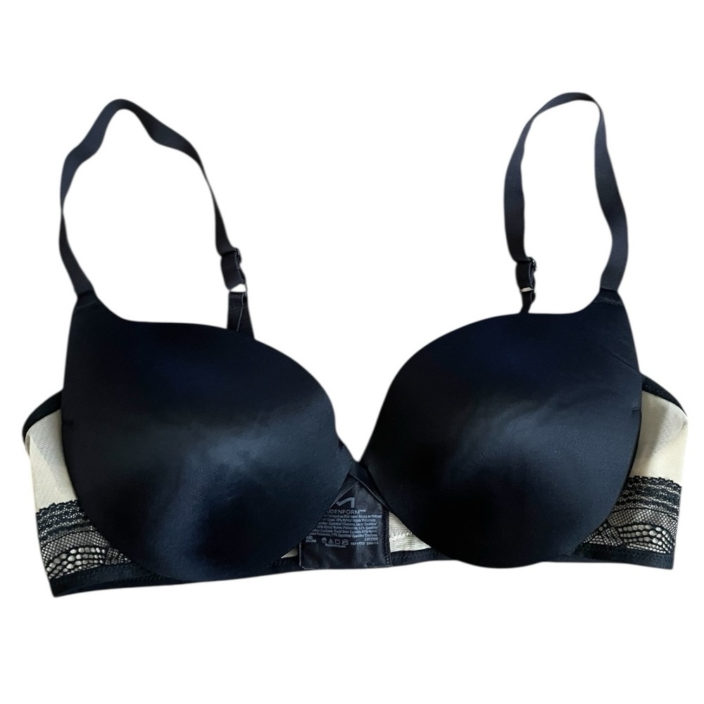 Maidenform Bra Women 40C black Underwire Push Up Love The Lift Plunge sexy lace